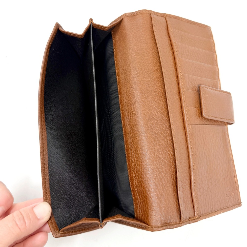 Gucci GG Canvas Tassel Wallet Brown Leather Bamboo Continental - Picture 5 of 6
